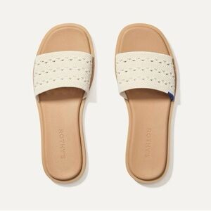 Rothy's The Slide Sandal Size 7.5 Sandy Cream Woven Crochet Casual Slides